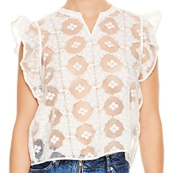 Sandro Victoria Sheer Lace Ruffle Top - Picture 1 of 5